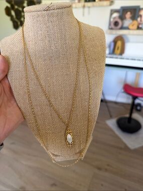 Park Lane Gold Layered Necklace with White Marquise Stone - 22” longest chain